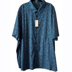 Sold ** Perry Ellis Stretch Blue Multicolor Print Short Sleeve Button Up Shirt